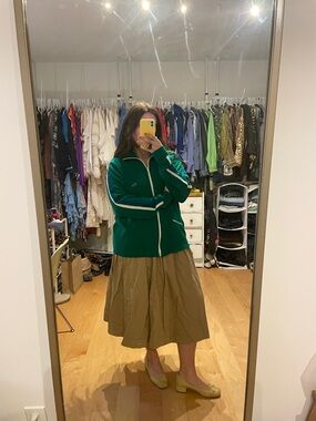 Vintage Green Zip-Front Lightweight Track Jacket